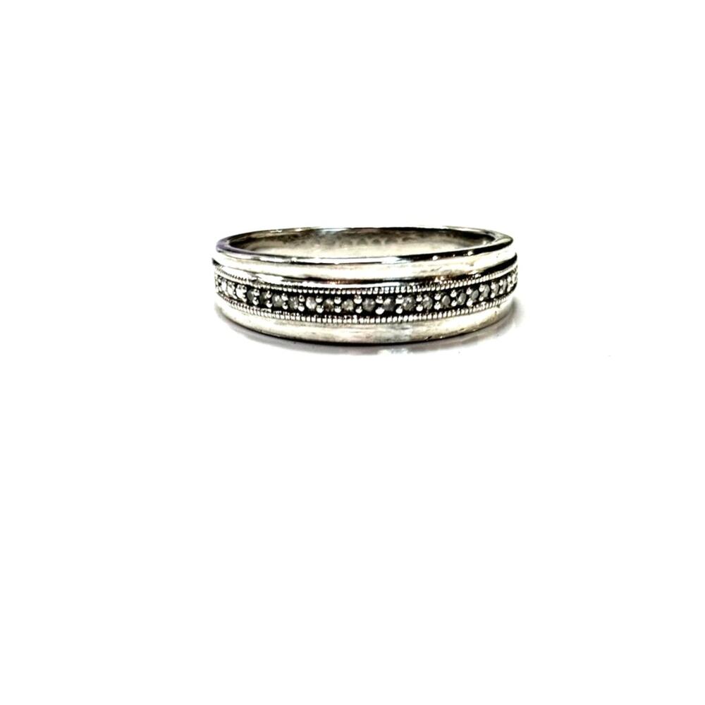 STERLING SILVER Men's Diamond Channel Wedding Band Sz 10